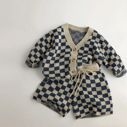 Knitted Cotton Checkerboard Cardigan and / or Shorts