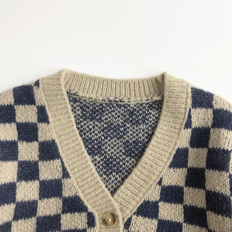 Knitted Cotton Checkerboard Cardigan and / or Shorts