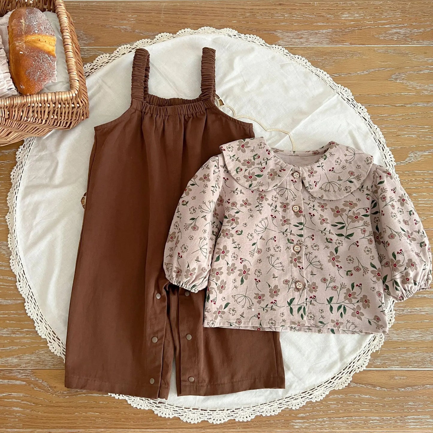 Floral Blouse Dungaree Set