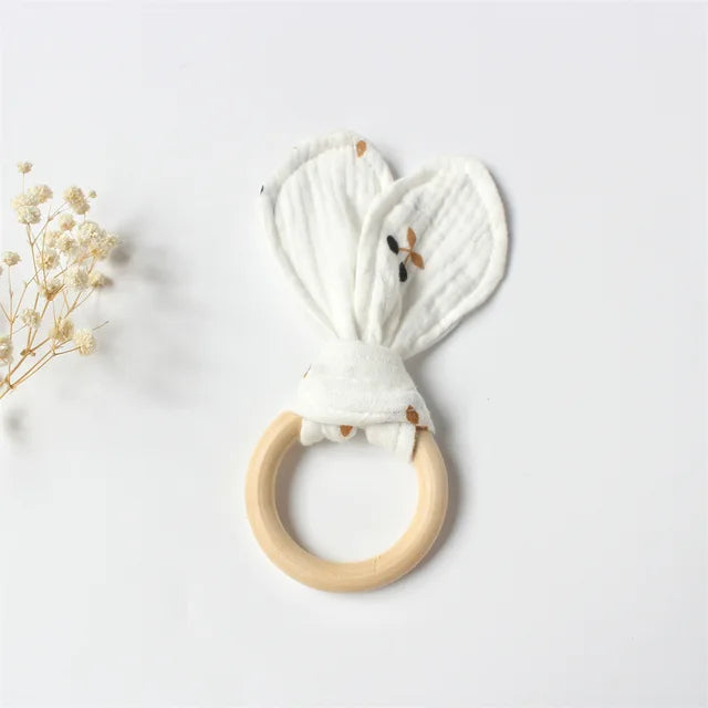 Cotton Rabbit Ear Teething Ring