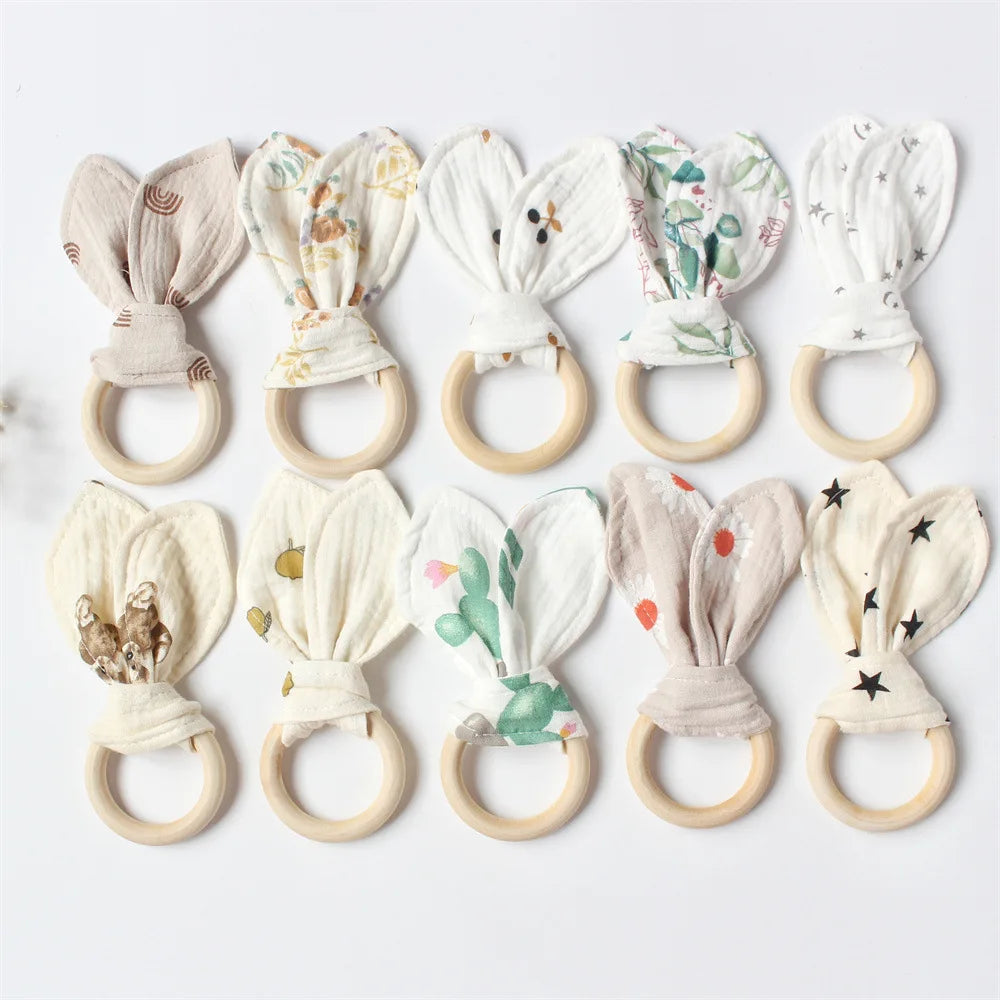 Cotton Rabbit Ear Teething Ring