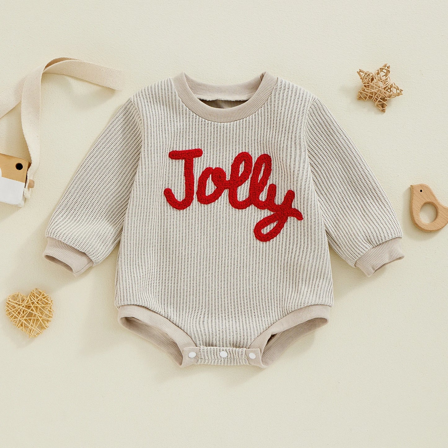 Christmas Jolly Embroidered Sweater Romper