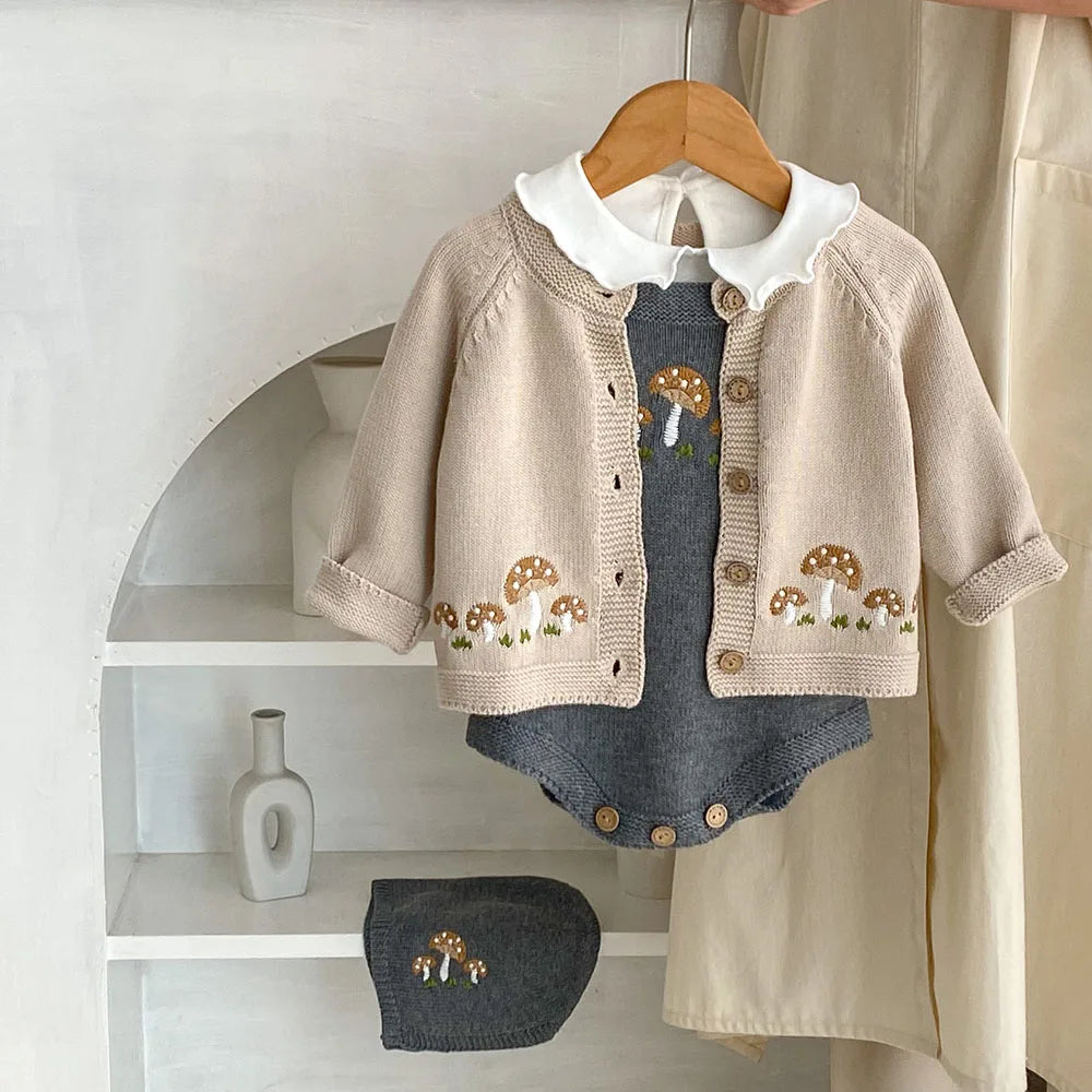 Mushroom Embroidered Cardigan