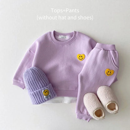 Smiley Fleece Lined Tracksuit Set