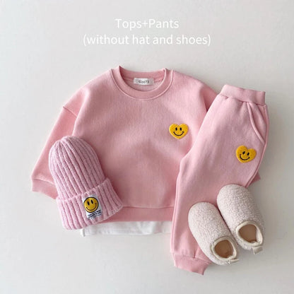 Smiley Fleece Lined Tracksuit Set