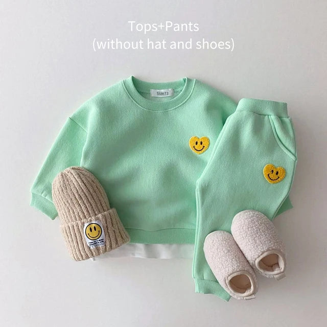 Smiley Fleece Lined Tracksuit Set