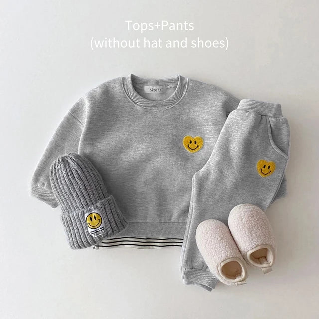 Smiley Fleece Lined Tracksuit Set