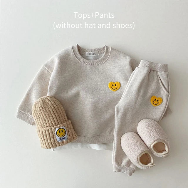 Smiley Fleece Lined Tracksuit Set