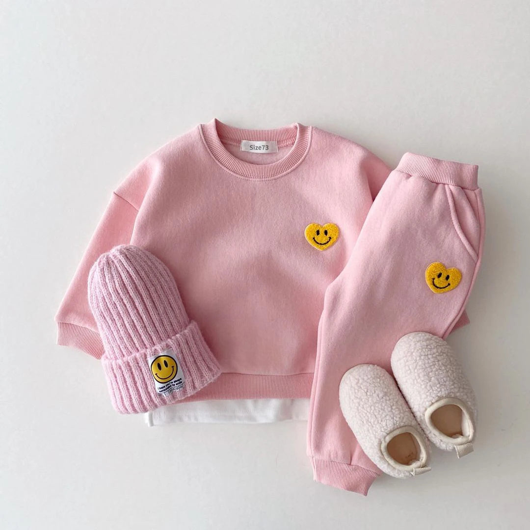 Smiley Fleece Lined Tracksuit Set