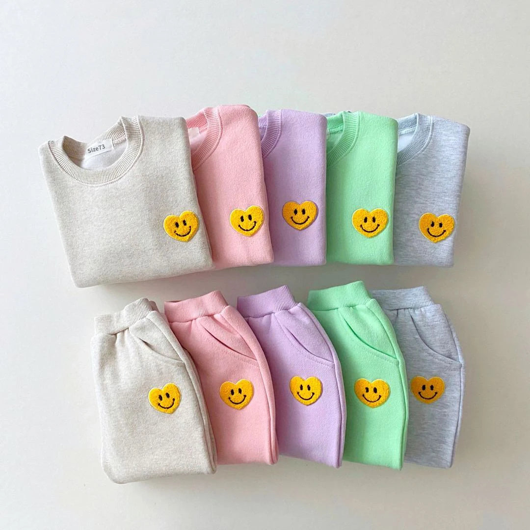 Smiley Fleece Lined Tracksuit Set