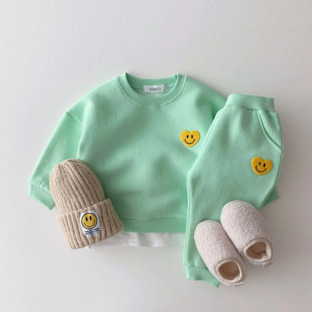 Smiley Fleece Lined Tracksuit Set